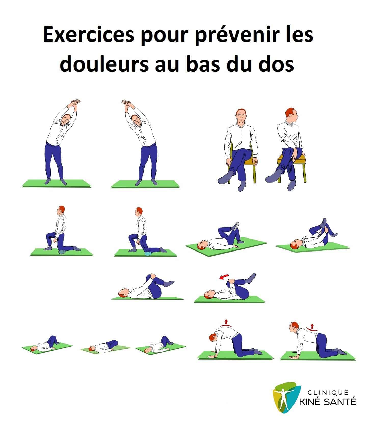 Image d'une série d'exercice pour prévenir les douleurs au bas du dos